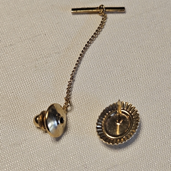 Vintage Agate Stone Tie Tack in a Gold-Tone Setting With T Bar and Chain - Picture 9 of 13